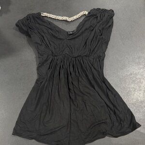 Sky Black Blouse with Embellished Neckline